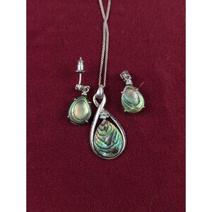 Sterling Silver Necklace & Earrings Set 925 Green Stone 6.9g‎ Jewelry Gift